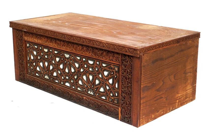 Lockwood De Forest Teak Carved and Inlaid Chest