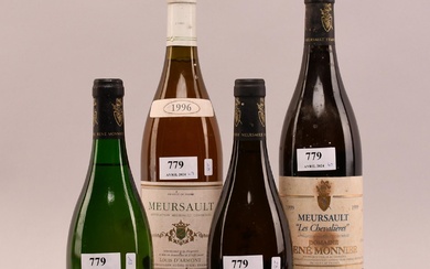 Lot de vins divers : quatre bouteilles de vin blanc Meursault 1996. “Les Chevalières”. MD....