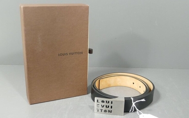Louis Vuitton black patent leather belt with steel buckle