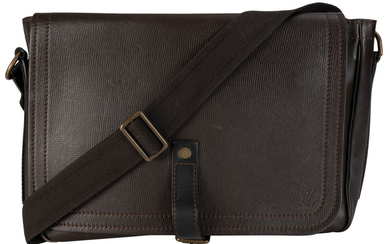 Louis Vuitton, sac Messenger en cuir brun, bandoulière réglable en toile brune, 30x40 cm