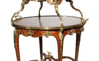 Louis XV Style Ormolu Mounted Marquetry Kingwood Tea Table, Joseph-Emmanuel Zwiener (German-French, 1848-1925), Circa 1900