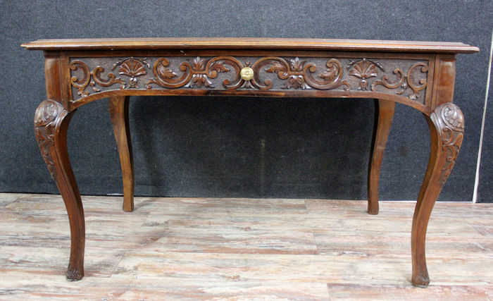 Louis XV desk with a Havana leather worktop - Walnut - mid 19th century