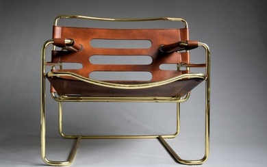 Lounge chair - Brass, Leather
