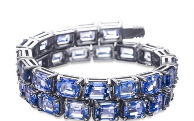 Luxury 17.38 Carat Light Blue Sapphire Tennis Bracelet Riviera - 14 kt. White gold - Bracelet - 17.38 ct Sapphire - NO RESERVE