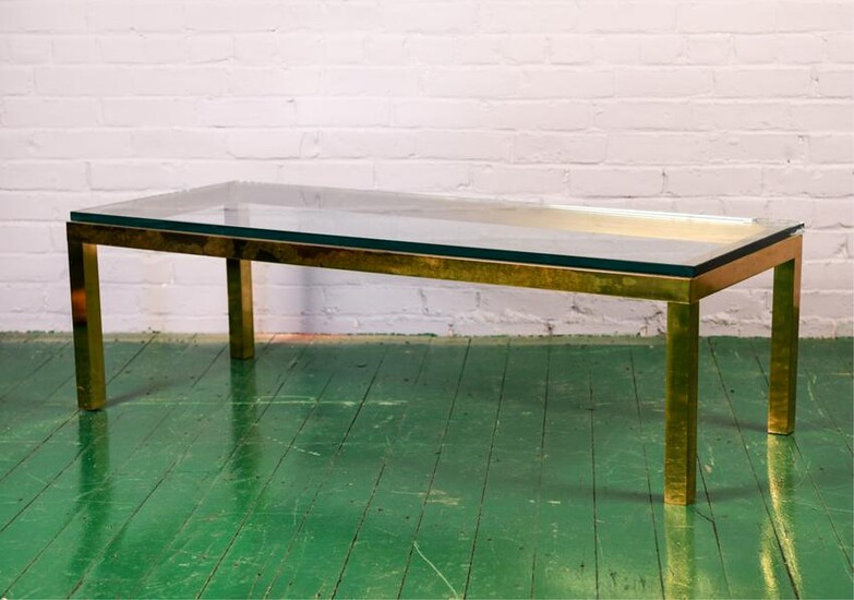 MID-CENTURY BRASS & GLASS COCKTAIL COFFEE TABLE