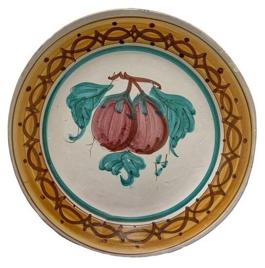 Majolica plate with decoration depicting eggplant