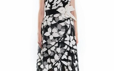 Marc Jacobs Black and White Applique Flowers Strapless