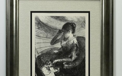 Mary Cassatt C. 1880 Lithograph Woman Seated in a Loge