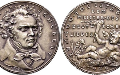 Medaille 1928 {\b 100. Todestag Franz Schuberts} . Mit inkuser...
