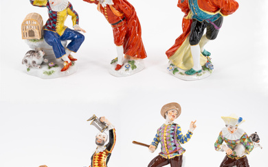 Meissen | FOUR LARGE AND THREE SMALL PORCELAIN FIGURINES FROM THE COMMEDIA DELL'ARTE