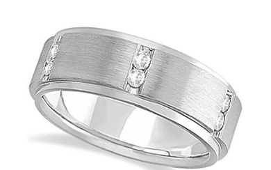 Mens Channel Set Wide Band Diamond Wedding Ring 14k White Gold 0.50ctw