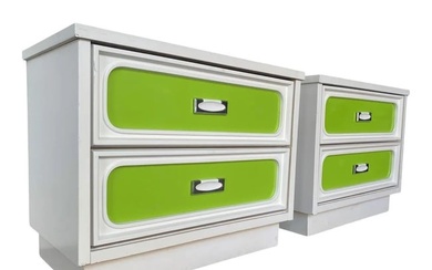 Mid Century White Lacquered Nightstands - Pair