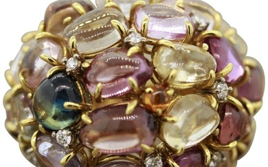 Multi-Color Gemstone Diamond Gold Dome Cocktail Ring