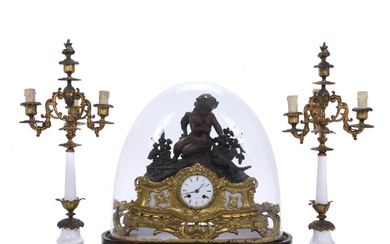 NAPOLEON III TABLE CLOCK WITH DECORATION, DEPICTING THE ALLEGORY OF FIDELITY, LATE 19TH CENTURY.