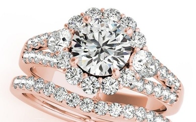 Natural 2.55 CTW Diamond Engagement Ring SET 18K Rose Gold