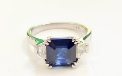 Natural Blue Sapphire Diamond Ring - 14 kt. White gold - Ring - 2.60 ct Sapphire - 0.46 carat VS Natural Diamonds