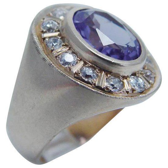 Natural Purple Amethyst Diamond Ring 14K Yellow Gold