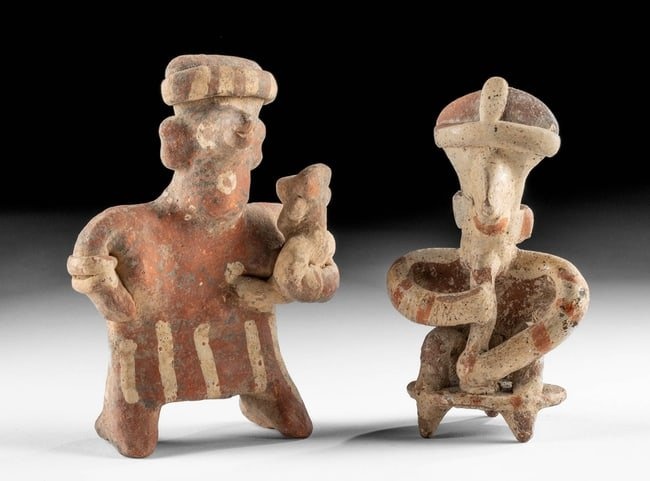 Nayarit Pottery Figures - Seated Man & Standing Mother