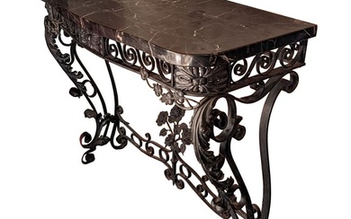 Neoclassical Style Wrought Iron Marble Top Console Table