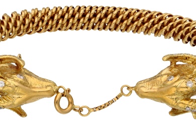 No Reserve - Filippini Fratelli 18K yellow gold bangle bracelet with ram's heads set with...