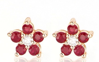 18 kt. Pink gold - Earrings - 0.05 ct Diamond - Rubies