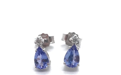 No Reserve Price - NESSUN PREZZO DI RISERVA - Earrings - 18 kt. White gold - 1.40 tw. Tanzanite - Diamond