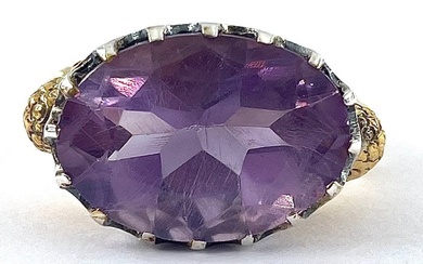 No Reserve Price - Ring - 12 kt. Silver, Yellow gold Amethyst
