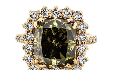 No Reserve Price - Ring Yellow gold - 9.40 tw. Green Diamond (Natural coloured) - Diamond