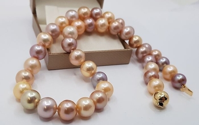 No reserve price - 14 kt. Yellow Gold - 10x12mm Multi Edison Pearls - Necklace