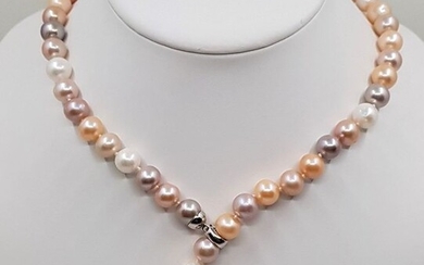No reserve price - 925 Silver - 10x11mm Multi Cultured Pearls - Necklace