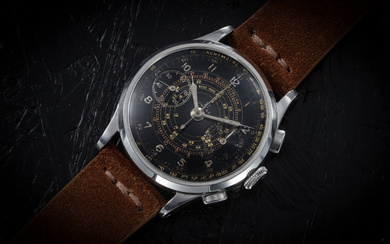 OMEGA, A RARE AND ATTRACTIVE STEEL CHRONOGRAPH WITH GILT MULTISCALE...