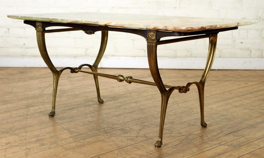 ONYX BRASS NEOCLASSICAL STYLE COFFEE TABLE C.1950