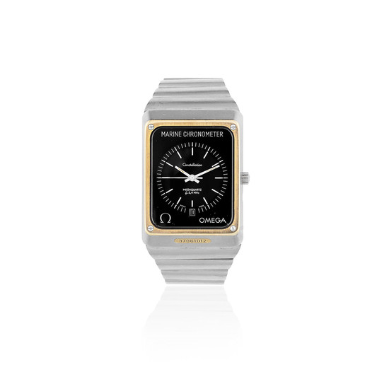 Omega. A stainless steel quartz calendar bracelet watch