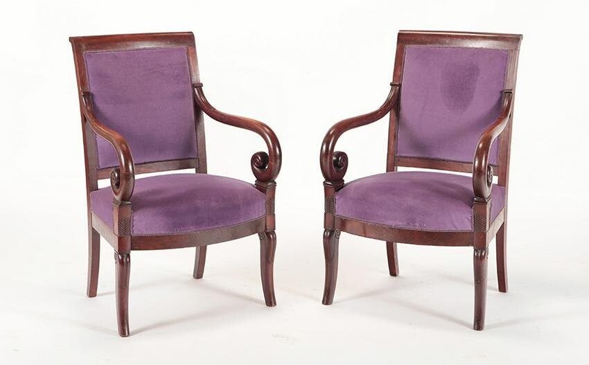 PAIR 19TH C. FRENCH RESTORATION STYLE ARM CHAIRS