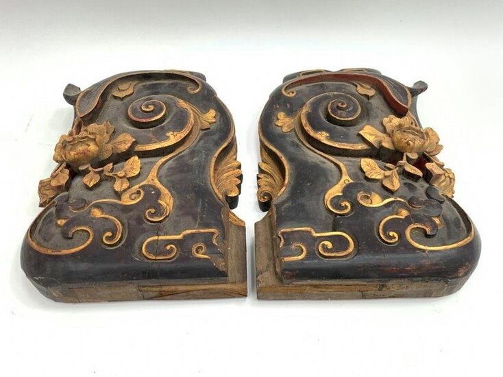 PAIR OF ANTIQUE CHINESE CARVED & GILDED ELEMENTS