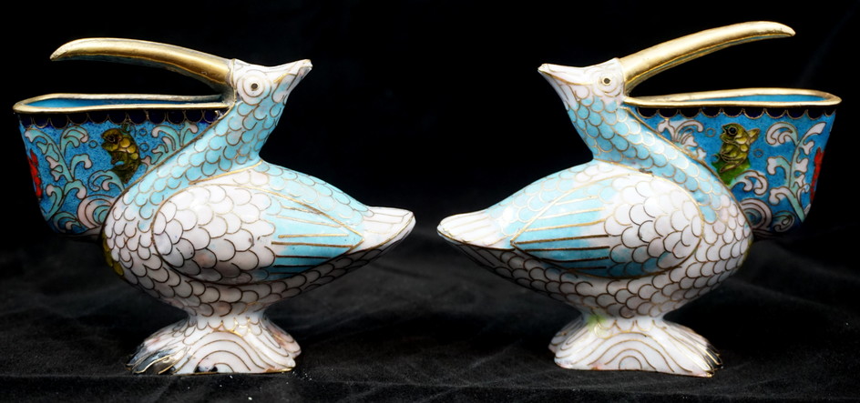 2 CHINESE CLOISONNE PELICAN S