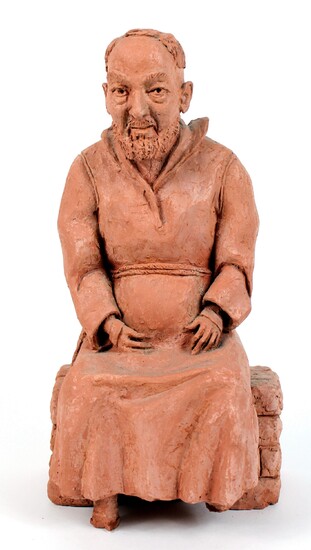 Padre Pio, scultura in terracotta, altezza cm. 30,5, (difetti)., Vincenzo Galluccio