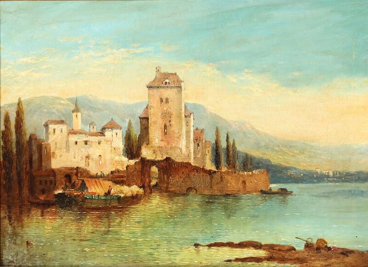 NOT SOLD. Painter unknown, 19th century: Summer day at an Italian lake. Unsigned. Oil on canvas. 41 × 56,5 cm. – Bruun Rasmussen Auctioneers of Fine Art