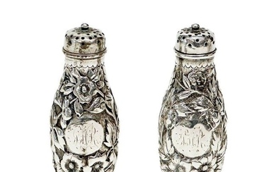 Pair American Dominick & Haff Sterling Silver Repousse Salt & Pepper Shakers