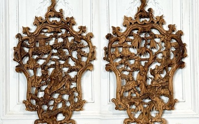 Pair Chinoiserie Carved Wood Panels