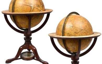 Pair English Terrestrial & Celestial Globes, Cary