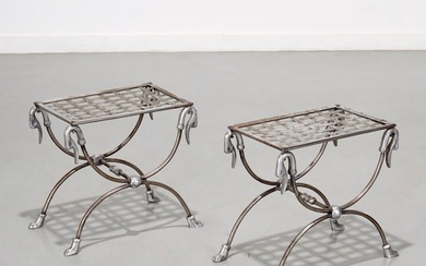 Pair French Neoclassical style steel curule stools