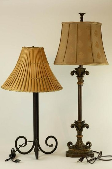 Pair Lamps Wrought Iron Bamboo Shade, Rococo Style