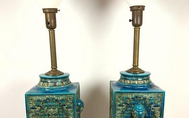 Pair Large UGO ZACCAGNINI Pottery Table Lamps. Italian