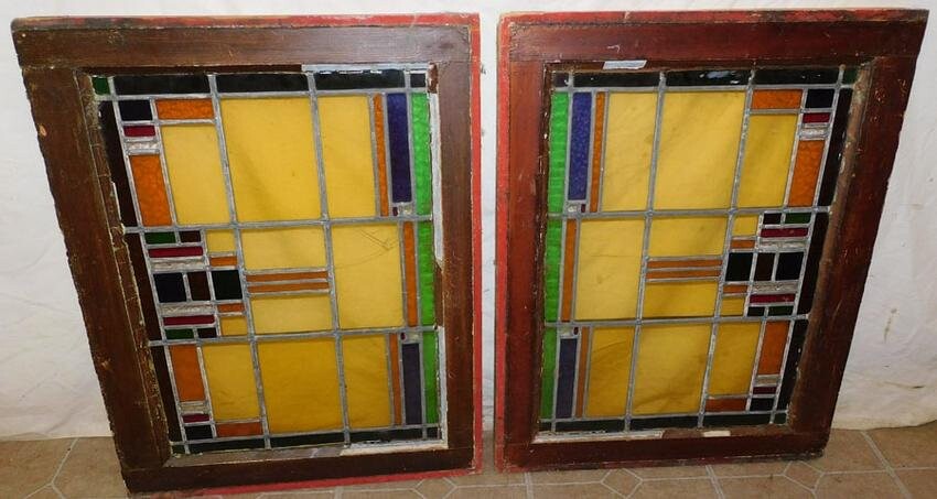 Pair Stain Glass Window Panes