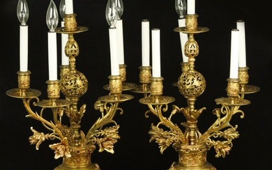 Pair of 19th century French Dore bronze candelabras