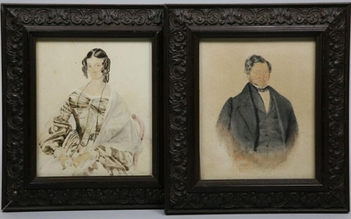 Pair of American Miniature Watercolor Portraits of Miss Wolsey and Wm McCowell