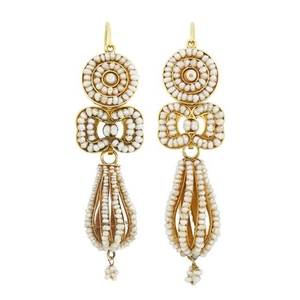 Pair of Antique Gold and Seed Pearl Pendant-Earrings