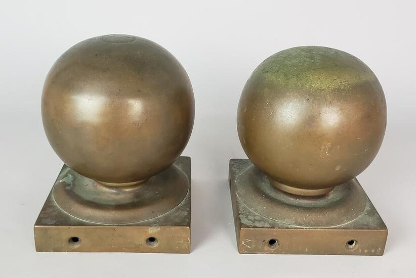 Pair of Antique -Vintage Brass Cannonball Architectural Dock Post Finials
