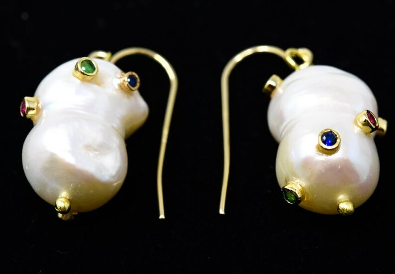 Pair of Crystal Set Baroque Pearl Earrings